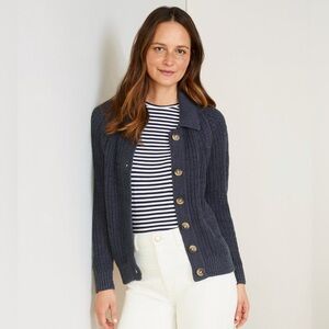 Garnet Hill Isle Linen & Cotton Relaxed Cardigan in Classic Navy, SZ M NWOT $169